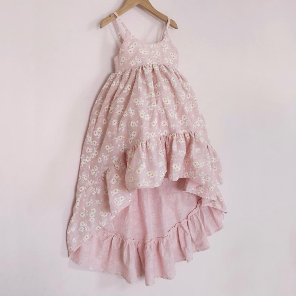 Pleiades Designs Pink Daisy Ruffle Hem Dress